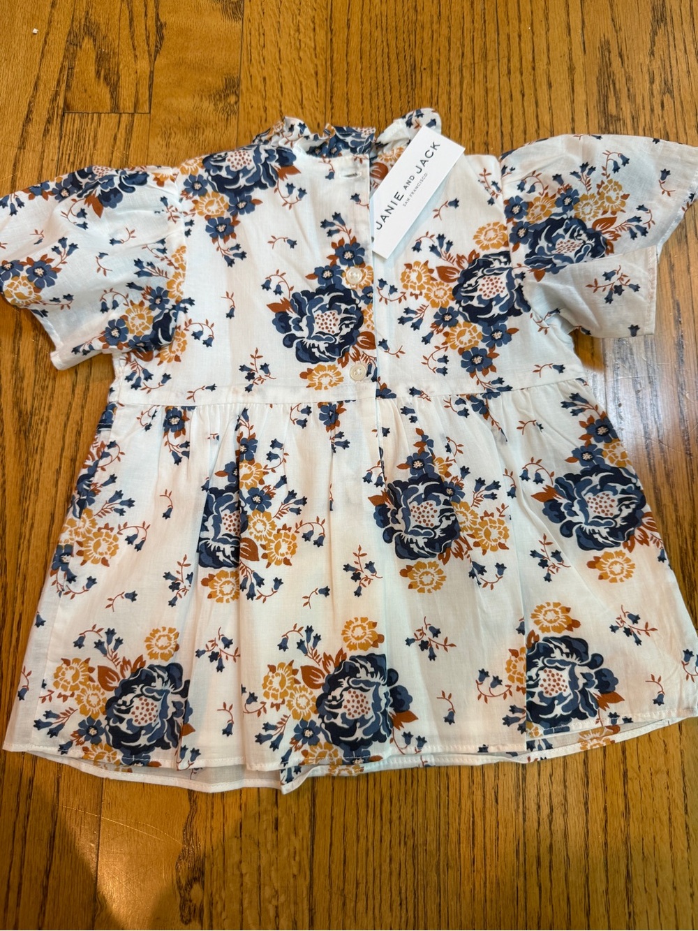 Janie & Jack Cream Floral Toddler Dress - Navy & Mustard Print